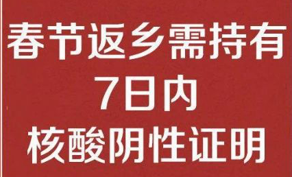 sanyi三亿（中国）公司温馨提醒： 春节返乡需持有7日内核酸阴性证明